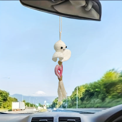 Swinging, Cute, Creative, Good Luck, Tassel, Smiling Face Doll Car Rearview Mirror Hanging Adornment, Cute And Interesting Car Interior Accessories