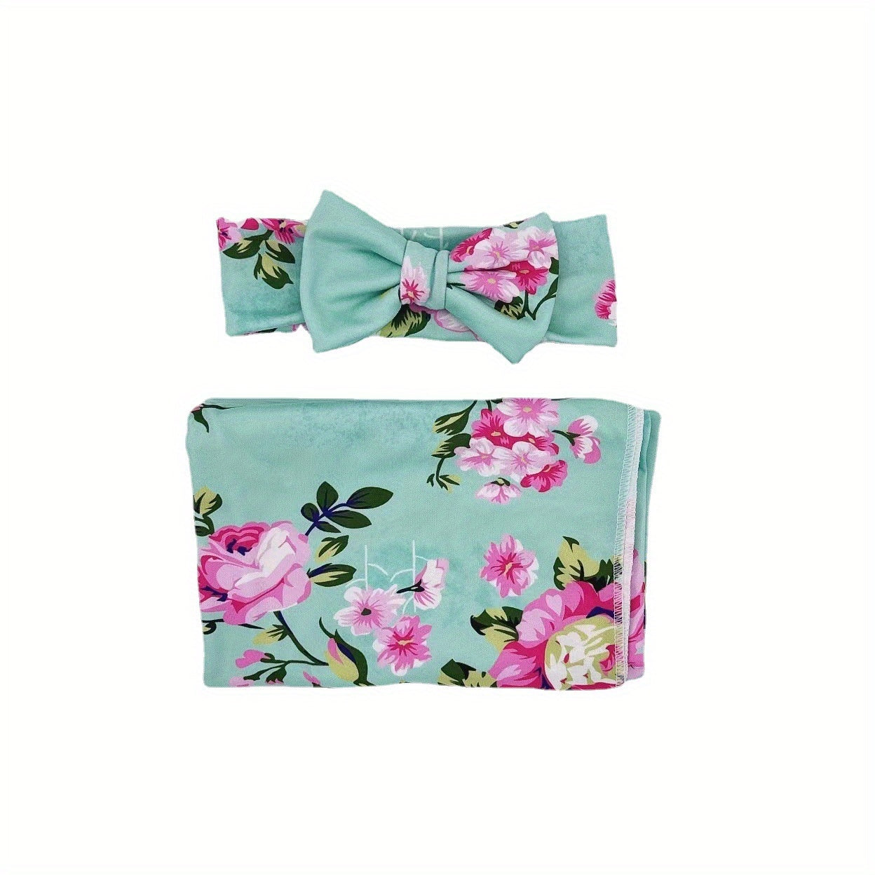 2pcs Flower Print Baby Receiving Blanket and Headband Set - Soft and Cozy Swaddle for Newborns