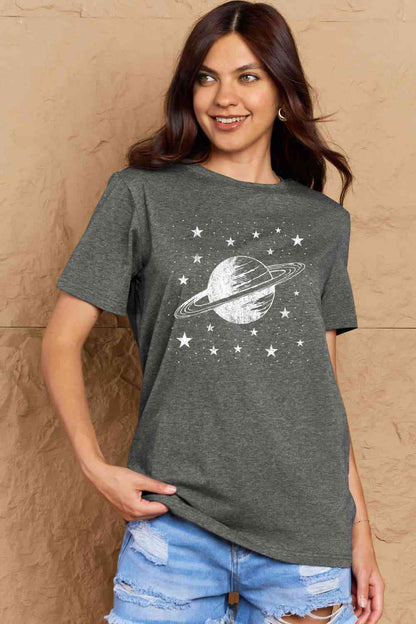 T-shirt en coton avec image Planet, taille réelle, Simply Love