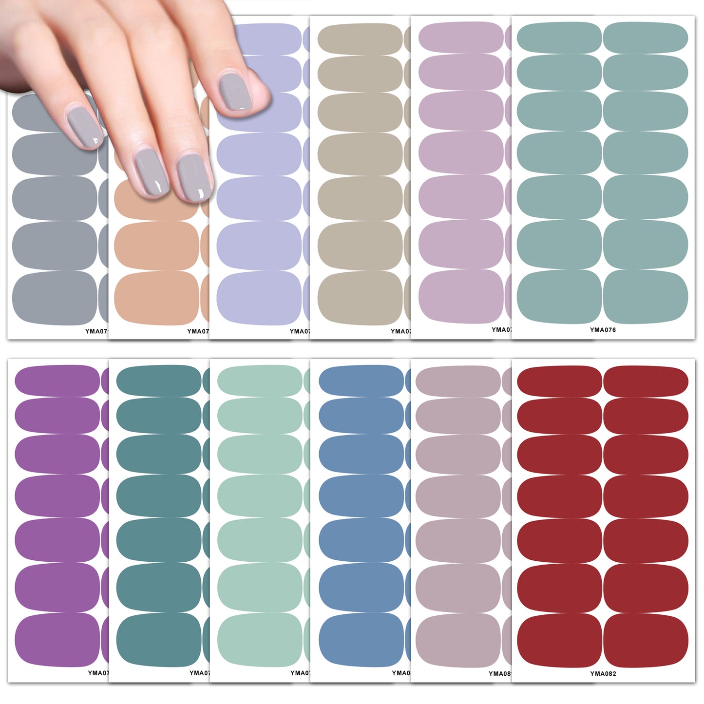 12 sheets Full Wrap Nail Polish Stickers - Self Adhesive Solid Color Nail Decal Strips for DIY Nail Craft - Perfect for Women and Girls