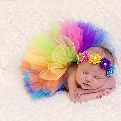 Adorable Rainbow Color Baby Skirt & Headband Set - Perfect for Newborn & Newbaby Photography!