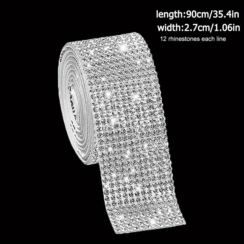 35.43inch Self Adhesive Crystal Rhinestone Sticker Diamond Ribbon DIY Sticker Rhinestones Arts Crafts Car Phone Camera Decoration