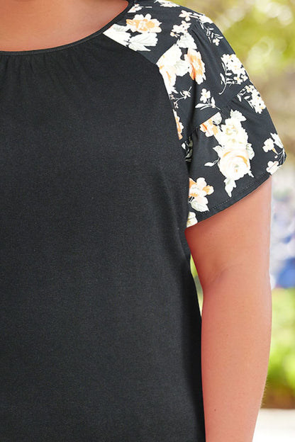 T-shirt Épissé Floral de Grande Taille