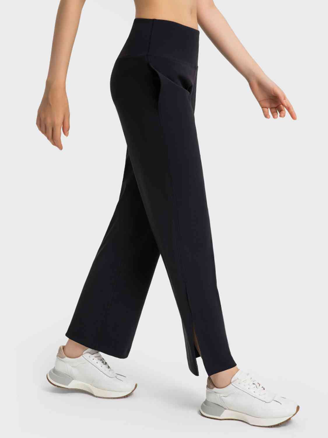 Wide Leg Slit Sport Pants with Pockets