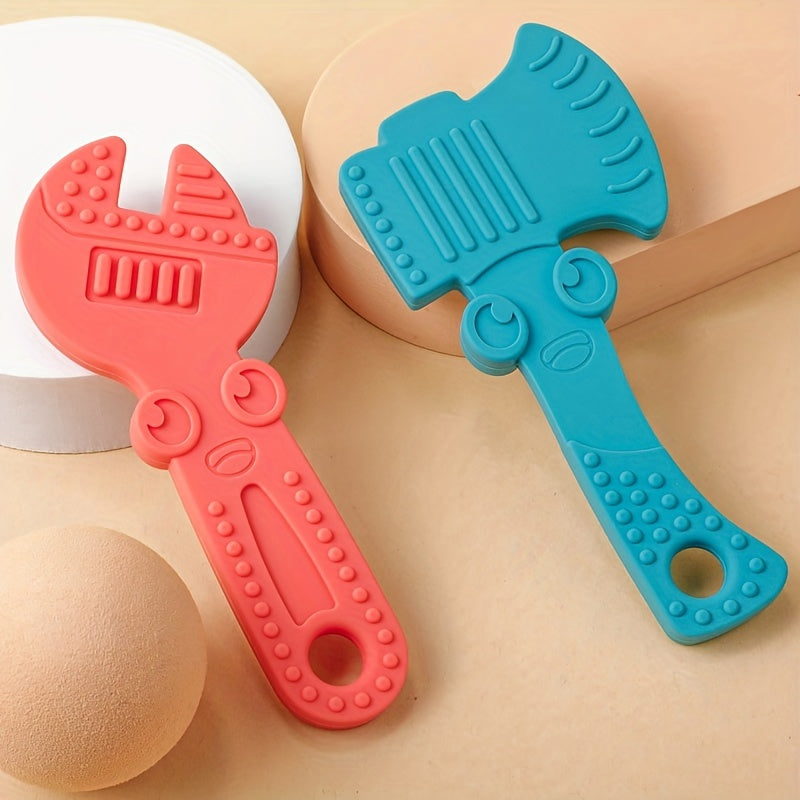 4-Piece Baby Teething Set: Fun Hammer Wrench Pliers for Soothing Sore Gums & BPA-Free Silicone Teethers