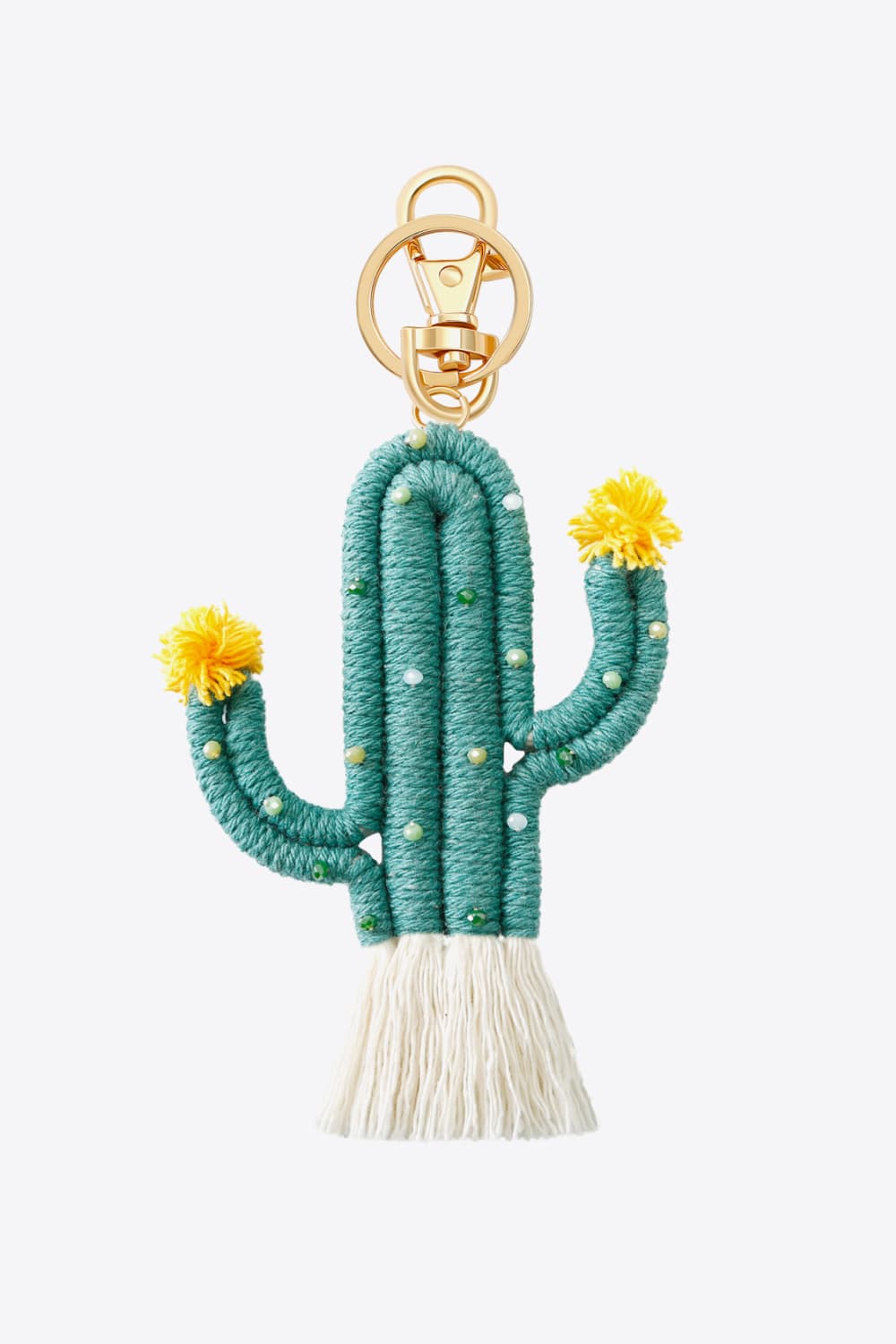 Bead Trim Cactus Keychain with Fringe