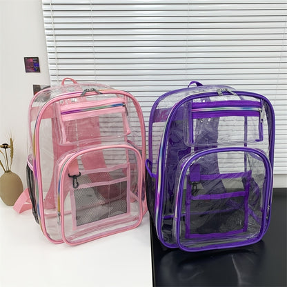 1pc Heavy Duty Clear Backpack: Perfect for School, Work, Stadiums, and Travel!