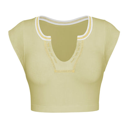 Notched Neck Cap Sleeve Cropped Tee