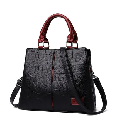 Women's Trendy Faux Leather Shoulder Bag - Letter Embossed Handbag with Double Handle - 8.4*8.6*3.5 Inch