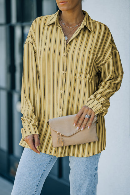 Striped Button-Up Dropped Shoulder Shirt