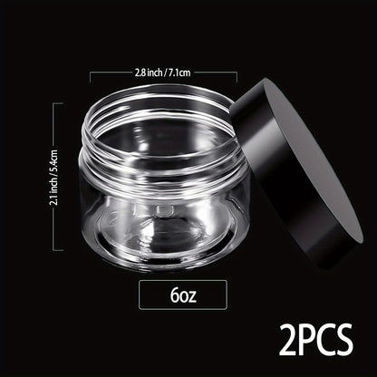 6 pcs Leak-Proof Plastic Pot Jars for Travel Storage and Cosmetic Use - Includes 6 Sizes (6,4,3,2)oz - Clear and Black Lids - Perfect for Makeup, Eye Shadow, Nails, Powder, Paint, and Jewelry