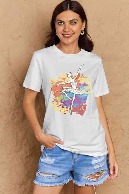 Simply Love T-shirt en coton avec image de danseuse de ballet pleine taille