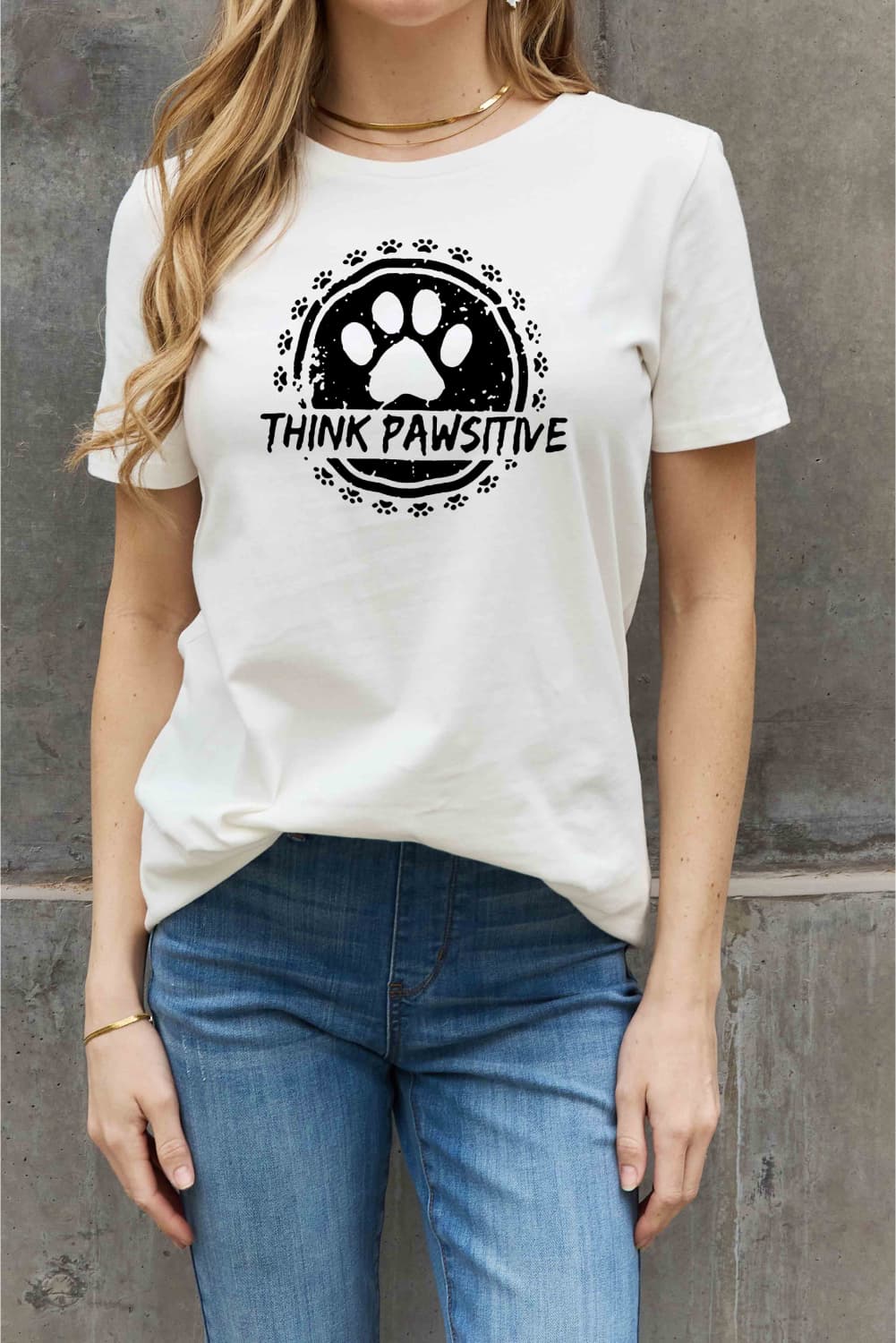 Simply Love T-shirt en coton graphique THINK PAWSITIVE pleine taille