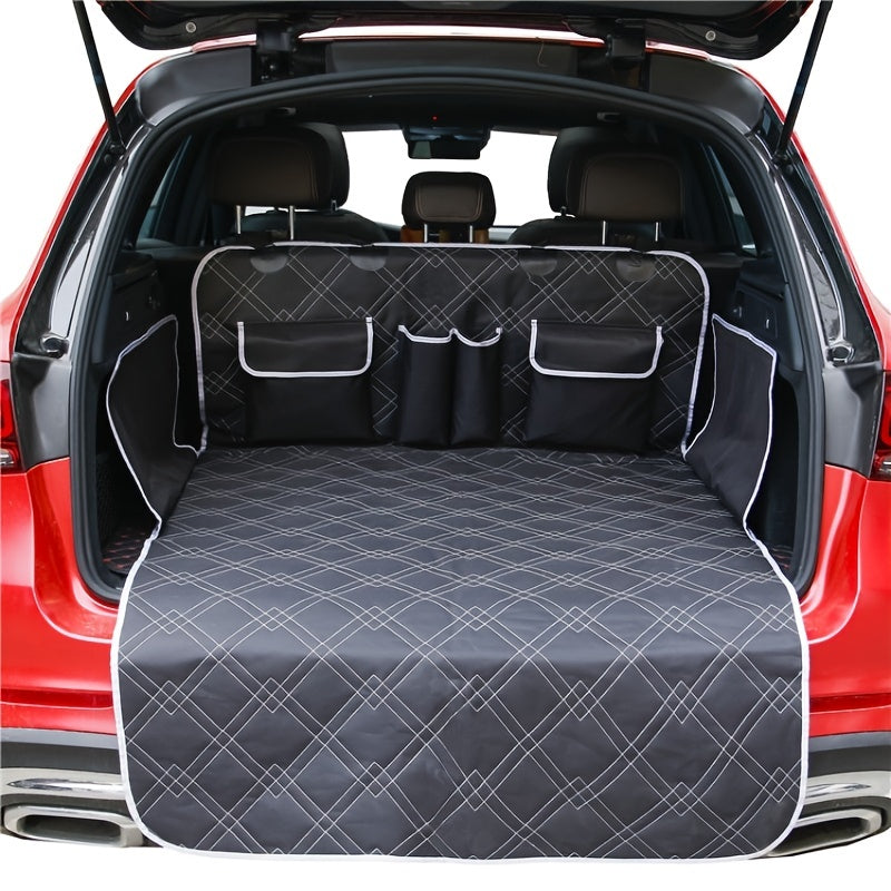 1pc Plaid Quilted Cotton Trunk Cover - Waterproof, Non-Slip & with Storage Pockets - Perfect for Car Decor & Dog Anti-Dirty Mat!