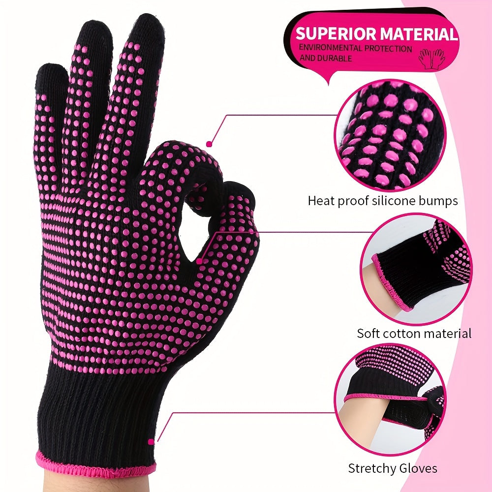 2pc Set Professional Heat-Resistant Gloves with Silicone Collision - Perfect for Hair Styling, Curling Iron, and Direct Heating Air Brush - Universal Size