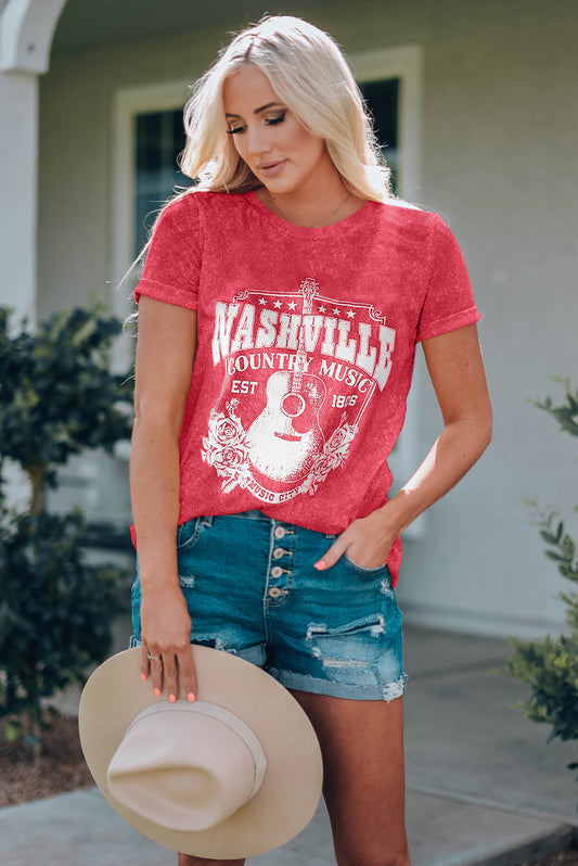 NASHVILLE COUNTRY MUSIC Camiseta estampada con cuello redondo