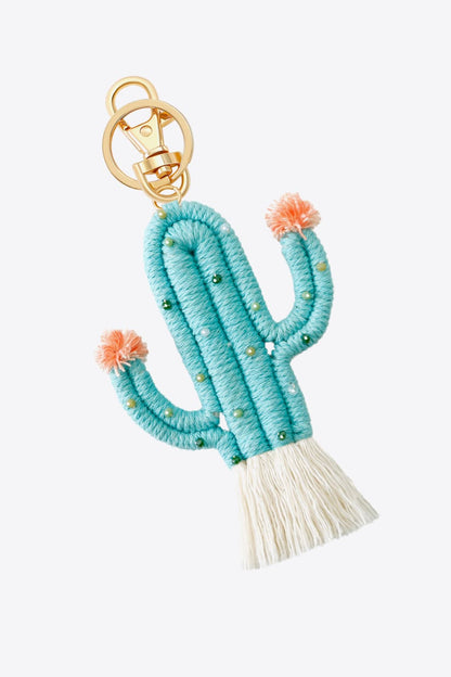 Bead Trim Cactus Keychain with Fringe