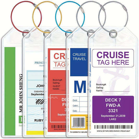 5 Pcs Cruise Luggage Tags - Reusable, Clear & Zip Seal - Perfect for Cruise Ship Tag Holders!