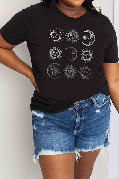 Camiseta de algodón con estampado de sol y luna de tamaño completo de Simply Love