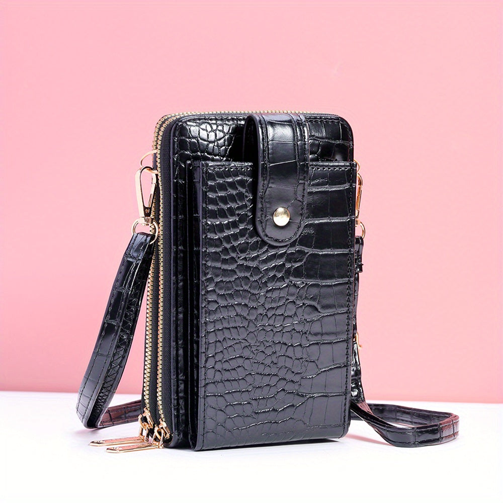 Stylish & Functional Zipper Phone Wallet: Faux Leather Coin Purse With Card Slots & Shoulder Bag