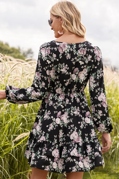 Floral Lace Trim Long Sleeve Dress