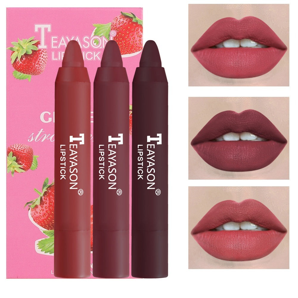 3 Sticks Set Matte Velvet Lipstick Pen Bean Paste Color Milk Tea Color Lipstick