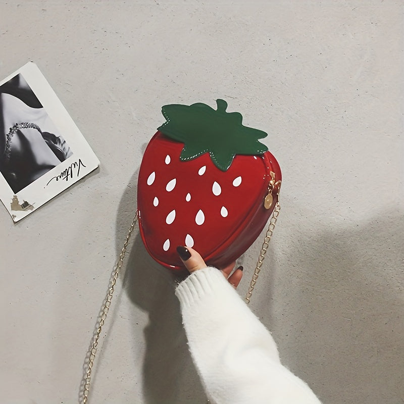 Strawberry Shaped Crossbody Bag, Cute Cartoon Novelty Coin Purse, Mini Chain Shoulder Bag For Girls & Women