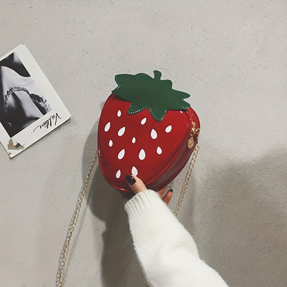 Strawberry Shaped Crossbody Bag, Cute Cartoon Novelty Coin Purse, Mini Chain Shoulder Bag For Girls & Women