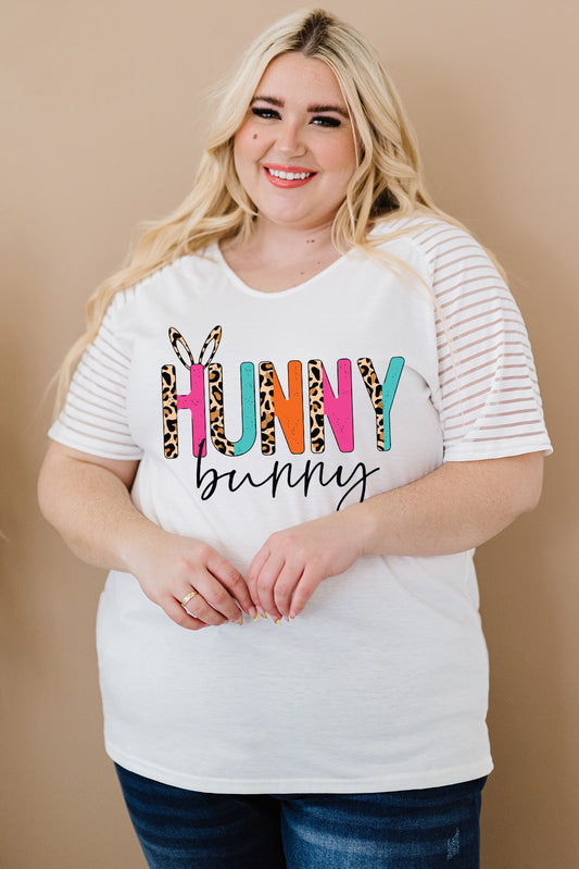 Camiseta a rayas con gráfico HUNNY BUNNY de talla grande