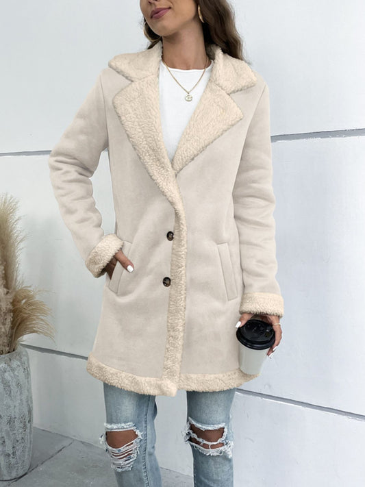 Manteau long avec doublure en peluche et col à revers