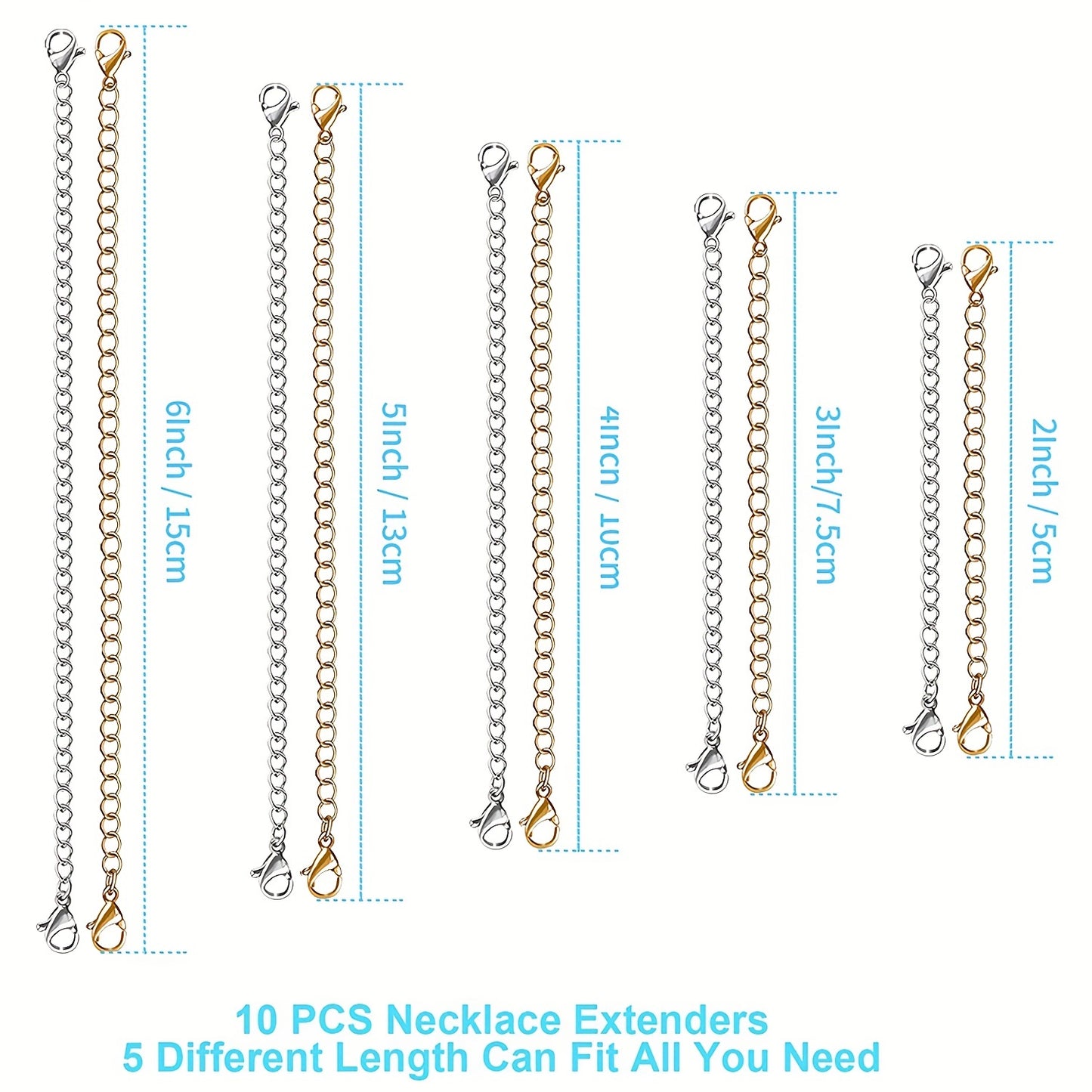 5/10Pcs Golden Silvery Stainless Steel Necklace Chain Extenders, Jewelry Extenders Chains For Necklaces Bracelets, Chain Extenders For Necklace, Bangles And Jewelry Making Chain Links