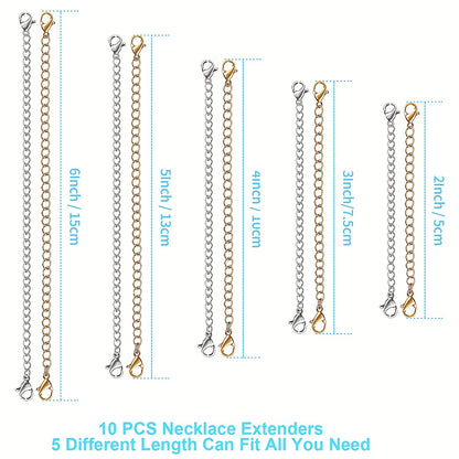 5/10Pcs Golden Silvery Stainless Steel Necklace Chain Extenders, Jewelry Extenders Chains For Necklaces Bracelets, Chain Extenders For Necklace, Bangles And Jewelry Making Chain Links