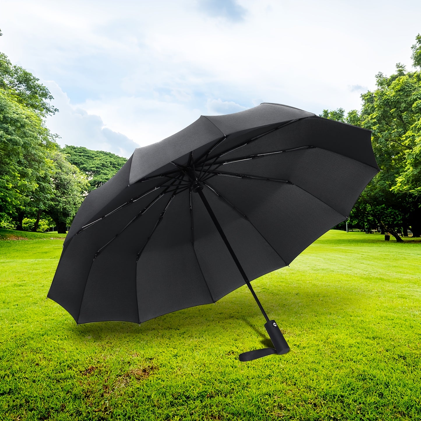 Parapluie pliant résistant au vent à 12 nervures 