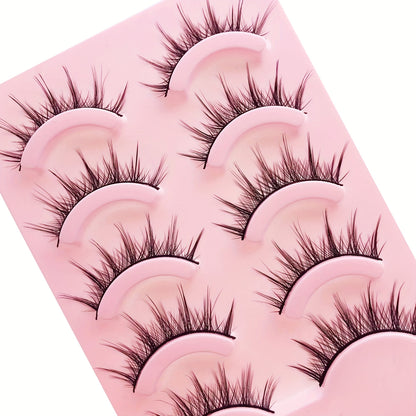 5-Pair Pack of Natural-Looking Manga Anime Lashes - Perfect for Cosplay, Korean, and Japanese Eyelashes!