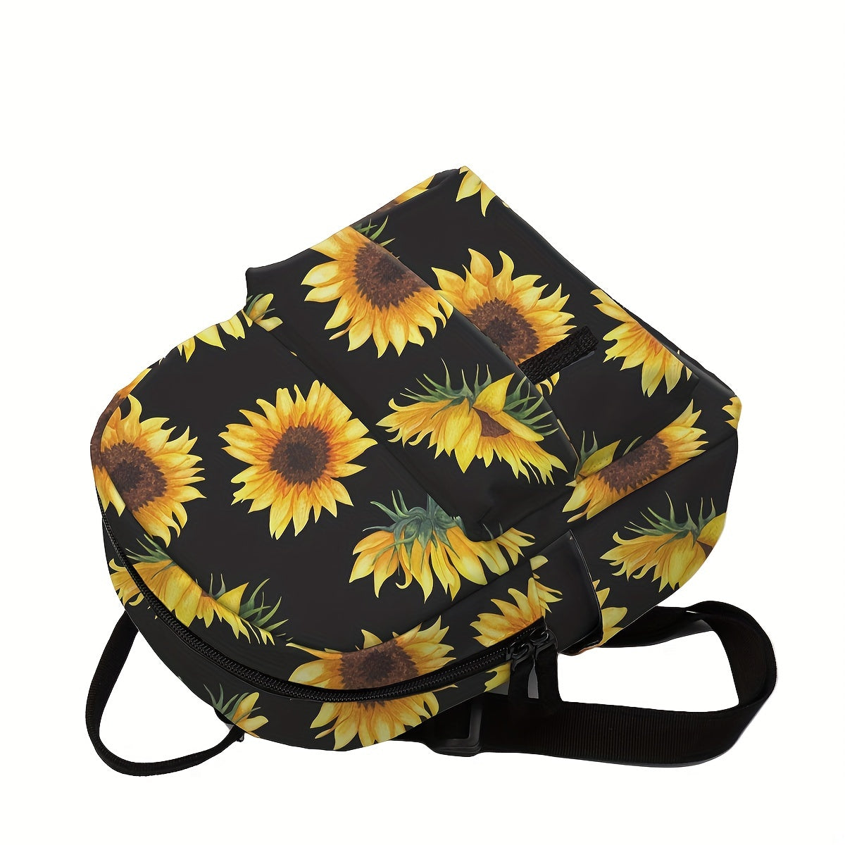 Sac à dos élégant avec fermeture éclair et imprimé tournesol – Parfait pour l'école et un usage quotidien. 