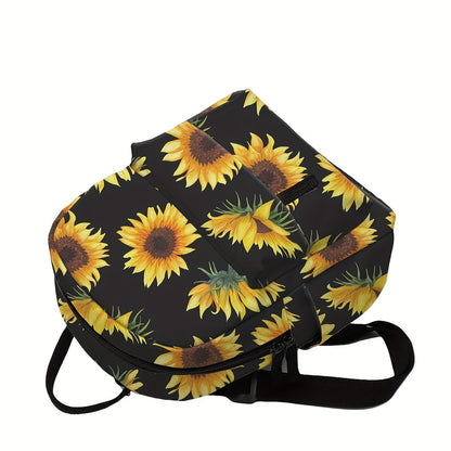 Sac à dos élégant avec fermeture éclair et imprimé tournesol – Parfait pour l'école et un usage quotidien. 