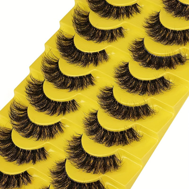 10 pairs Fluffy, Thick, and Natural-Looking False Eyelashes with Clear Bands - Perfect for Daily Wear and Parties