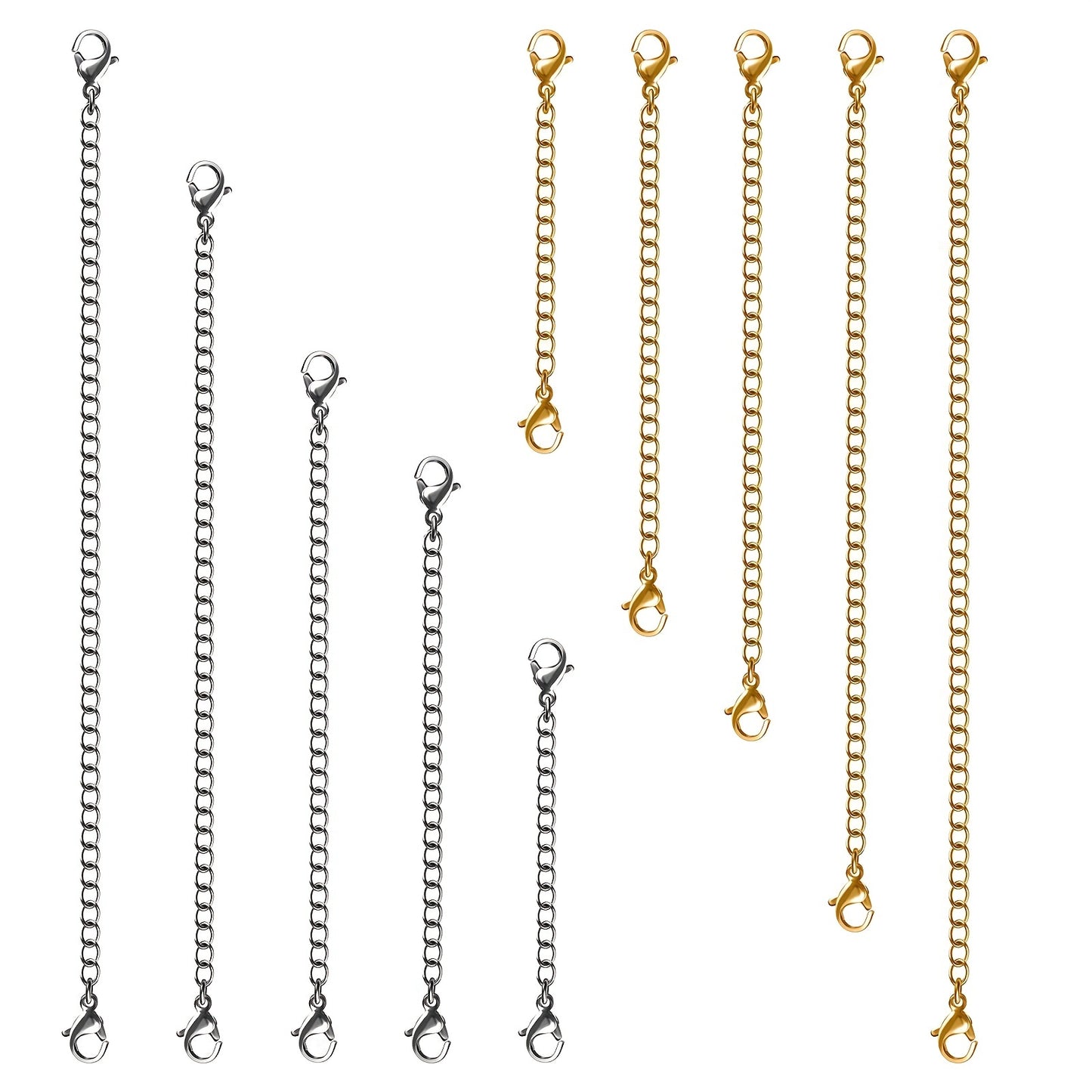 10pcs Necklace Extender Chain - Double Headed Lobster Clasp Jewelry Extender Chain - Gold Silver Bracelet Anklet