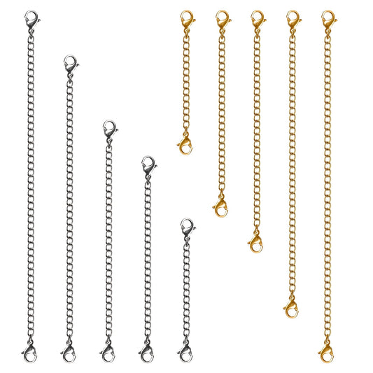 10pcs Necklace Extender Chain - Double Headed Lobster Clasp Jewelry Extender Chain - Gold Silver Bracelet Anklet