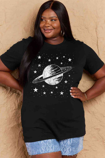 T-shirt en coton avec image Planet, taille réelle, Simply Love