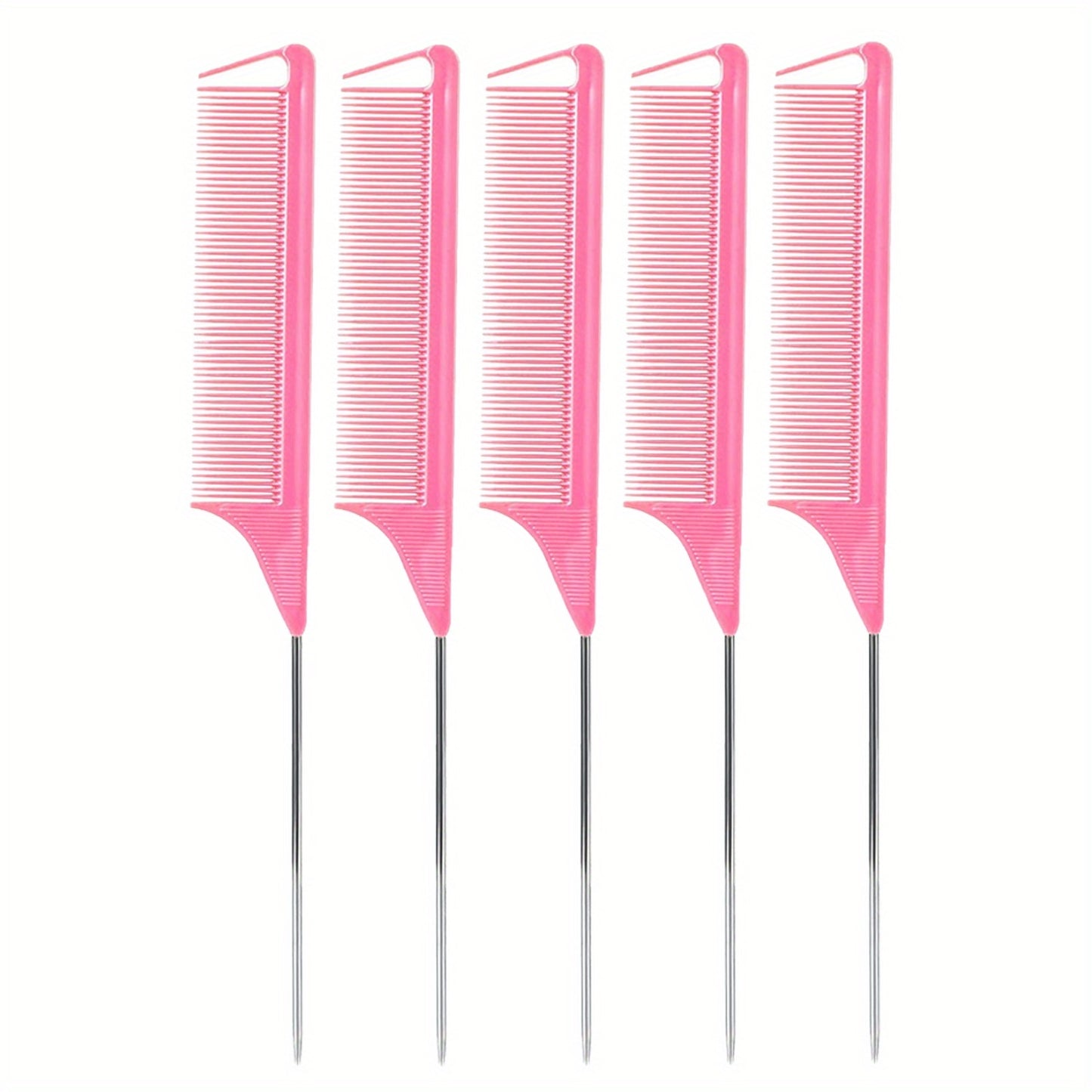 5pcs Professional Hair Styling Comb Set with Long Steel Pin Rat Tail Teasing Combs for Smooth and Controlled Styling