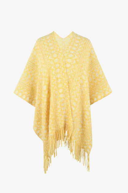 Open Front Fringe Hem Poncho