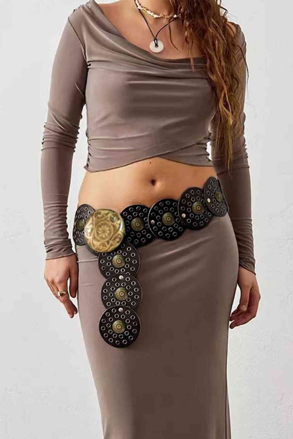 Ceinture large en cuir PU vintage