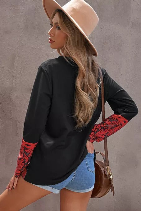 Mixed Print Color Block Long Sleeve Top