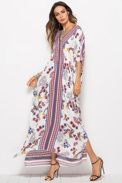 Floral V-Neck Dolman Sleeve Dress