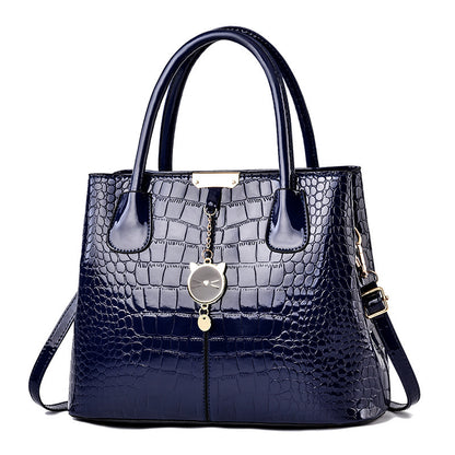 Stylish Crocodile Embossed Handbag - PU Leather Patent Shoulder Bag with Metal Decor and Double Handle for Women