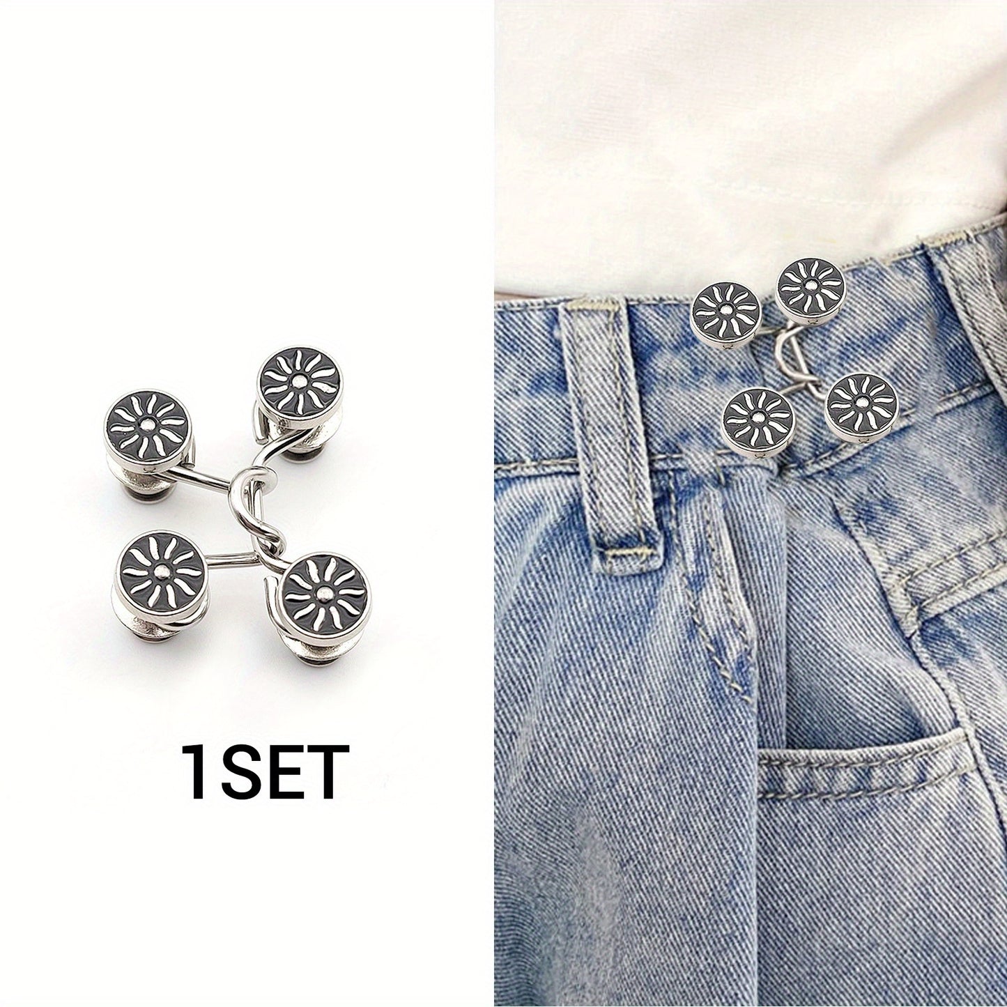 1 Set Of Pant Waist Tightener Instant Jean Buttons For Loose Jeans Pants Clips For Waist Detachable Jean Buttons Pins No Sewing Waistband Tightener