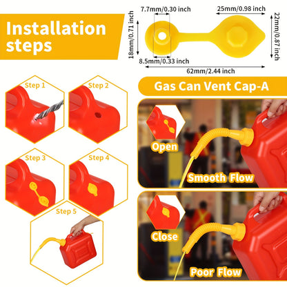 (2kit-Yellow) Gas Can Spout Replacement Kit with Long Stem Funnel and Anti-Splash Plastic Funnel - Includes 4 Screw Collar Caps