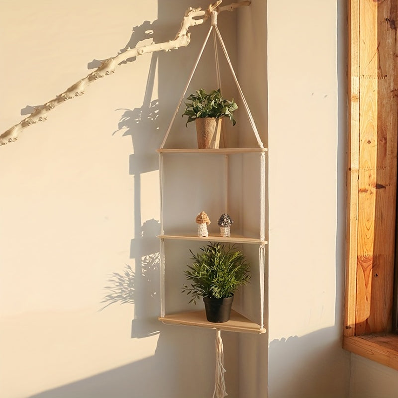 Ajoutez une touche de nature à votre maison avec les étagères flottantes en macramé – Parfaites pour la chambre, le salon, les cadeaux de pendaison de crémaillère et plus encore ! 