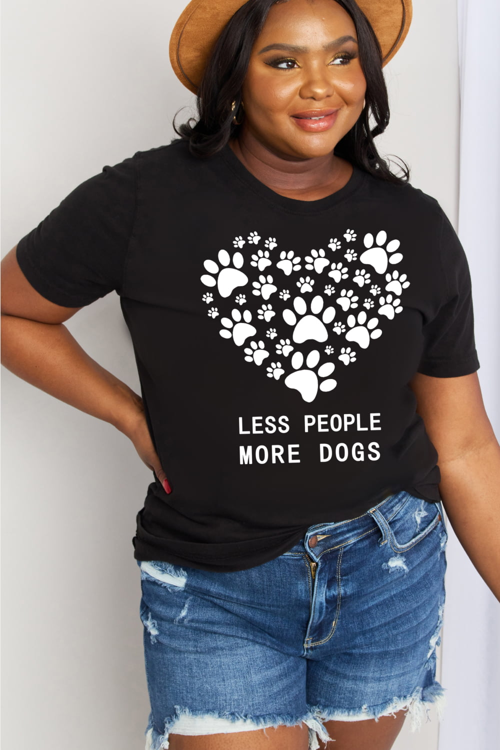 Simply Love Full Size LESS PEOPLE MORE DOGS Heart Graphic Cotton Tee